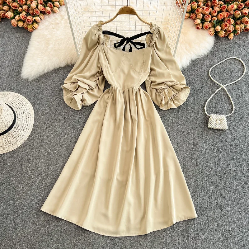 Cute Bow Puff Sleeve Dress  10724