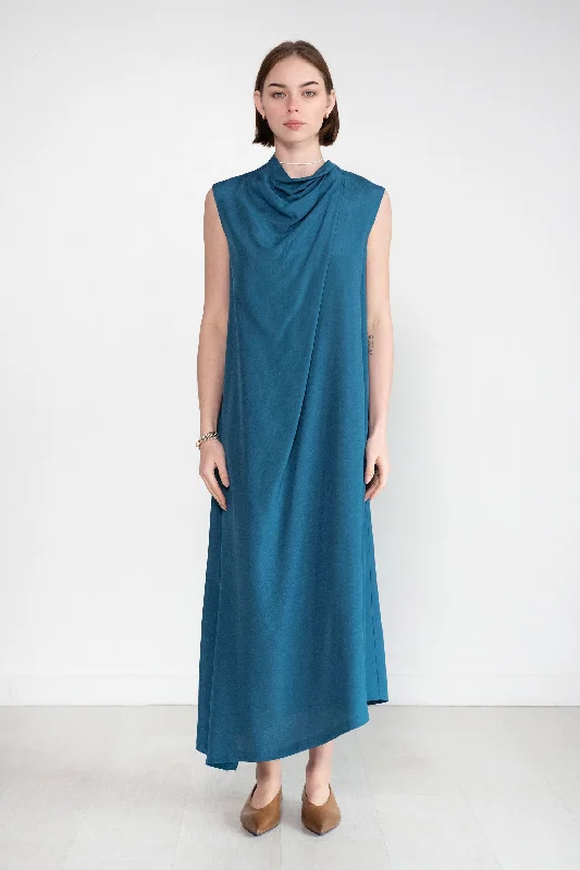 Dinari Sleeveless Dress with Draped Collar, Petrol