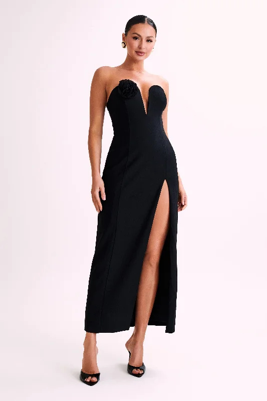 Haven Strapless Rose Maxi Dress - Black