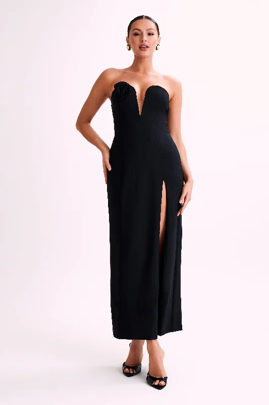 Haven Strapless Rose Maxi Dress - Black