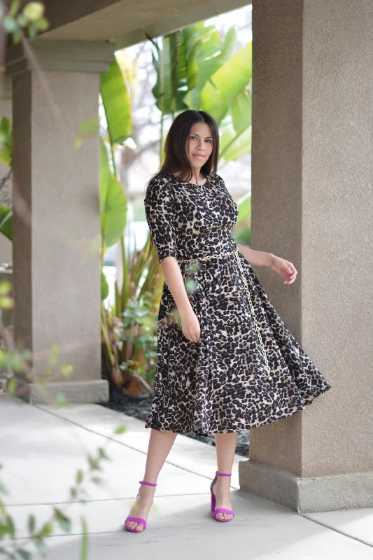 Millie Leopard Full Midi Dress (straight hem)