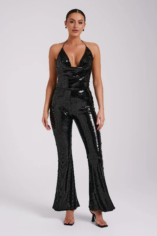 Nathalie Sequin Cowl Bodysuit - Black