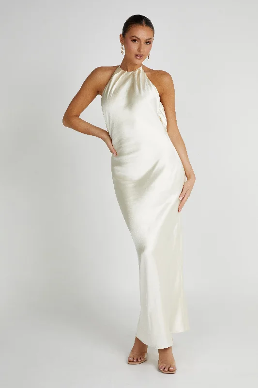 Sammy Satin Halter Maxi Dress - Ivory