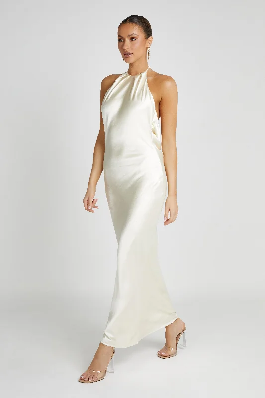 Sammy Satin Halter Maxi Dress - Ivory