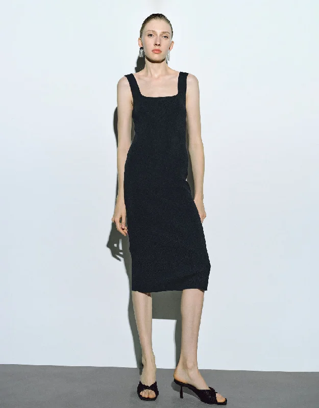 Sleeveless Square-Cut Collar Knitted Dress