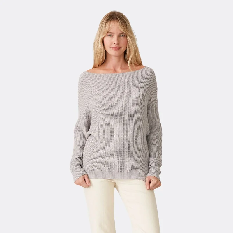 Long Sleeve Waffle Knit Pullover Sweater (Lt Heather Grey)