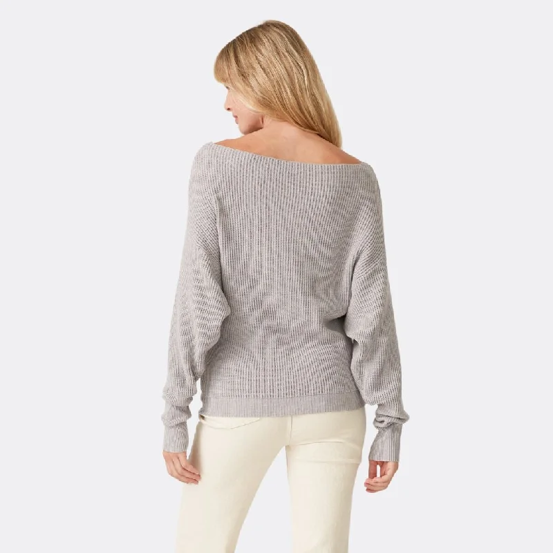 Long Sleeve Waffle Knit Pullover Sweater (Lt Heather Grey)