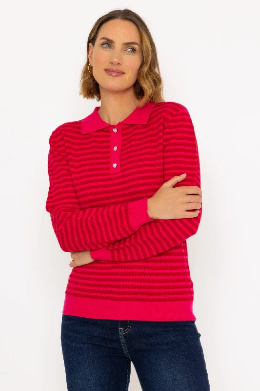 Textured Breton Knit Jumper in Red