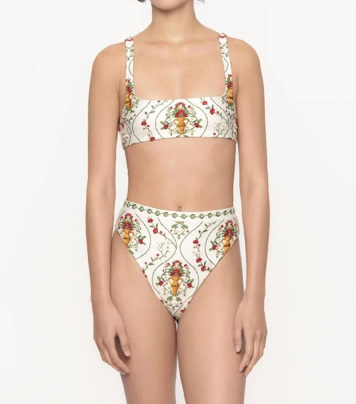 Gualanday Remedios Hand Embroidered Bikini Bottom In Off White-Green-Red