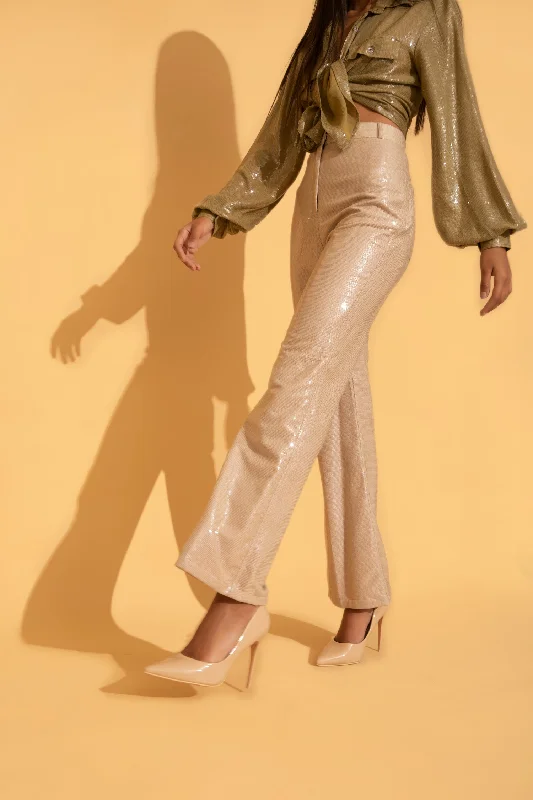 Cream Sequins Pants