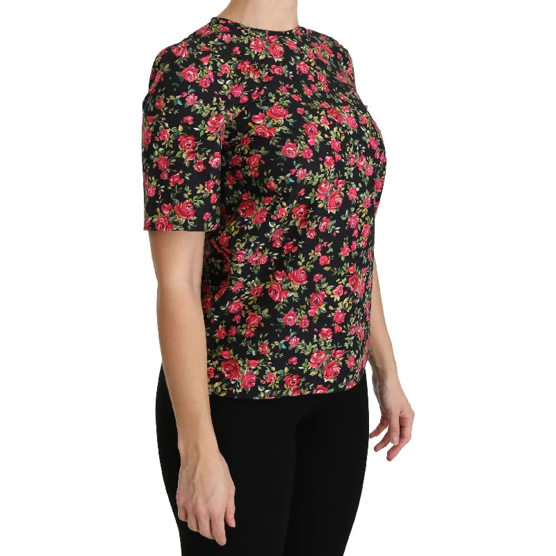 Dolce & Gabbana Elegant Black Floral Crew Neck Top