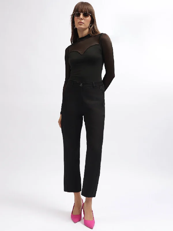 Iconic Women Black Solid Regular Fit Trouser