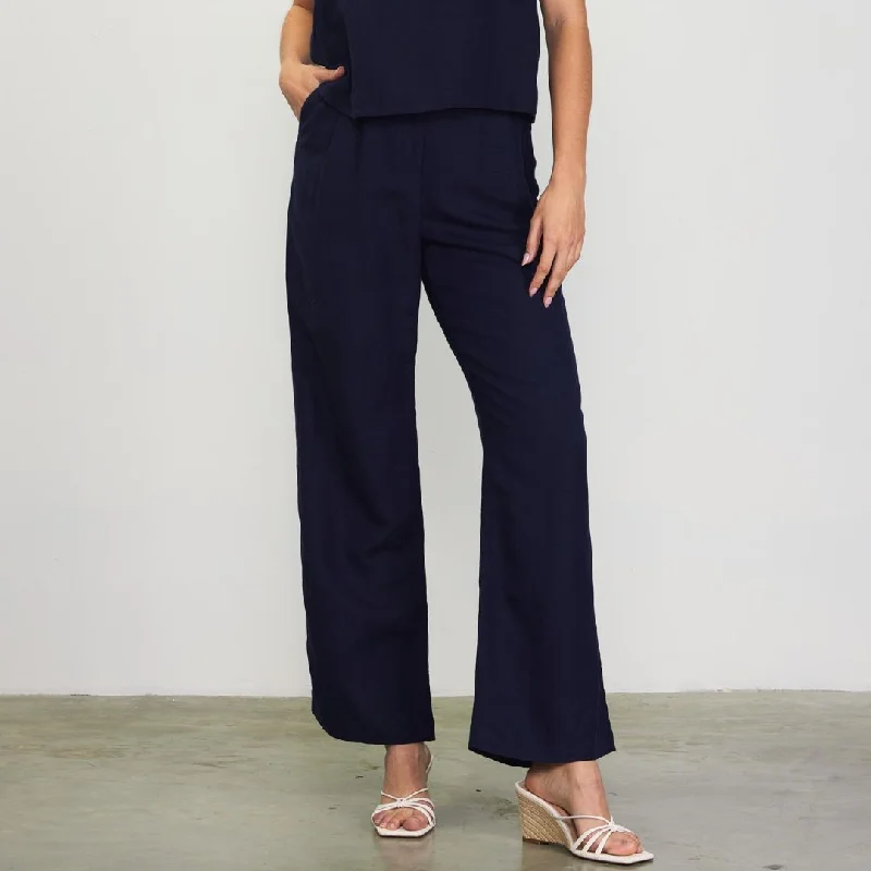 Linen Blend Wide Leg Trousers (Navy)