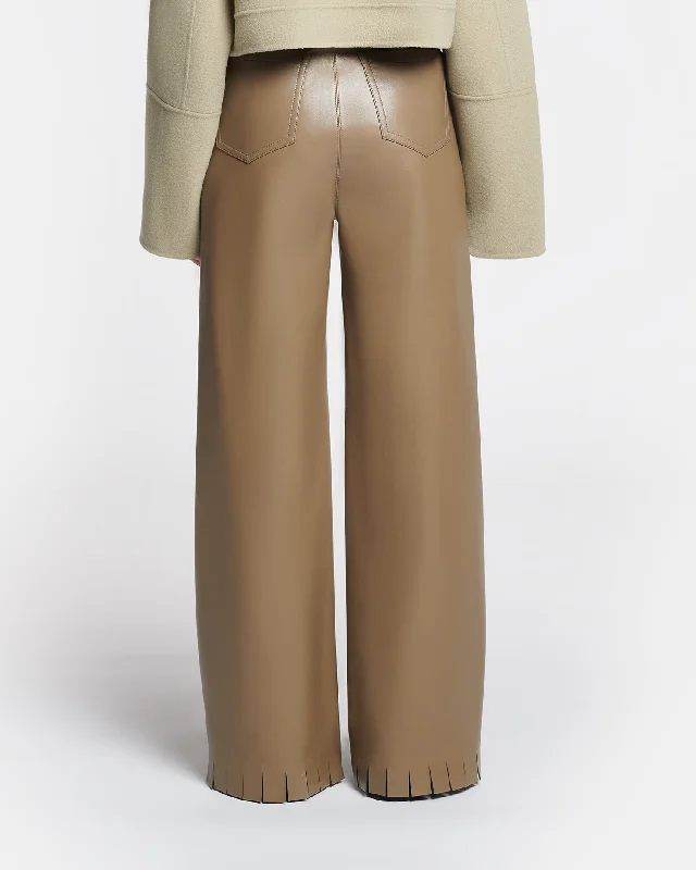 Harlee - Belted Regenerated Leather Pants - Muted Khaki