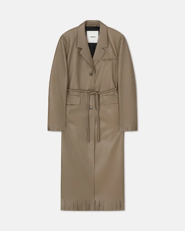 Nikoline - Belted Regenerated Leather Coat - Muted Khaki