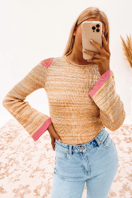 Viola Ribbed Knit Long Sleeve Top Mustard Marle