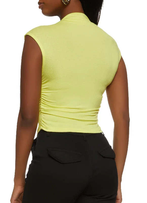 Ruched Sleeveless Mock Neck Top