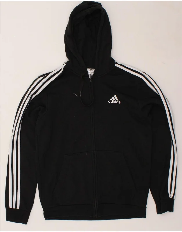 ADIDAS Mens Zip Hoodie Sweater Medium Black Cotton