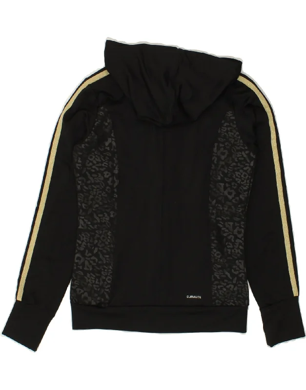 ADIDAS Womens Climalite Zip Hoodie Sweater UK 6 XS Black Animal Print