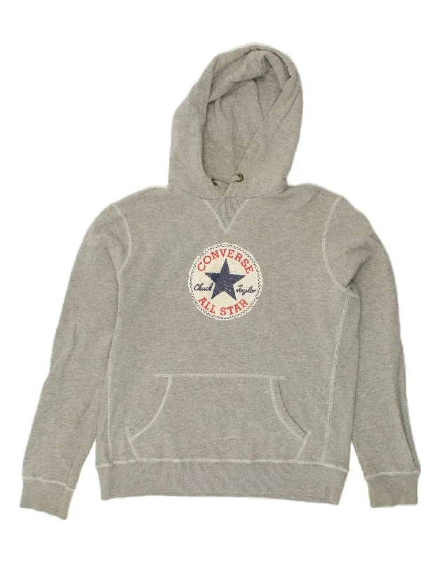 CONVERSE Mens Graphic Hoodie Jumper Large Grey Cotton