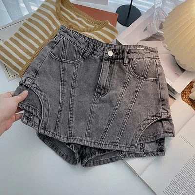 High Waist Irregular Denim Skirt Shorts