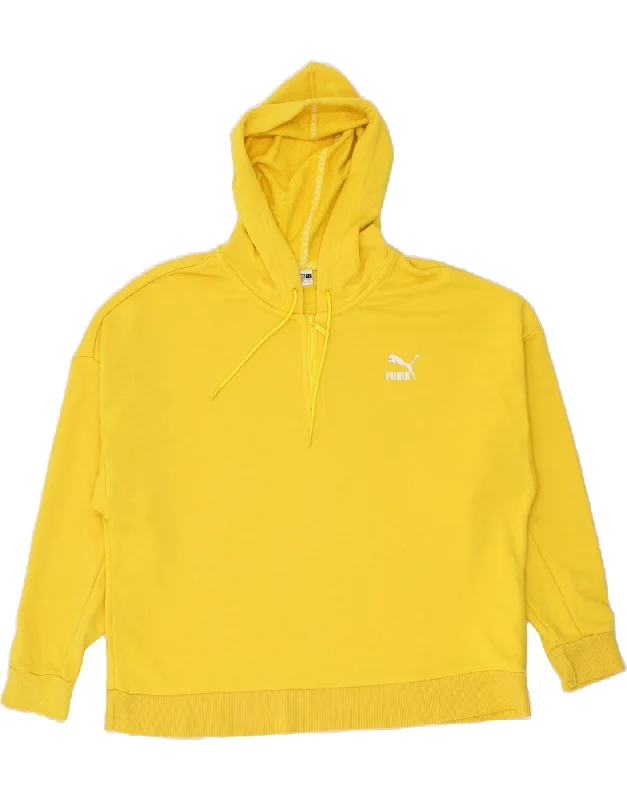 PUMA Womens Oversized Graphic Zip Neck Hoodie Jumper UK 10 Small Yellow