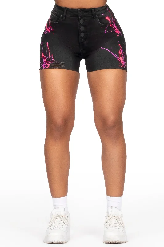 Marneshia Black Painted Denim Short