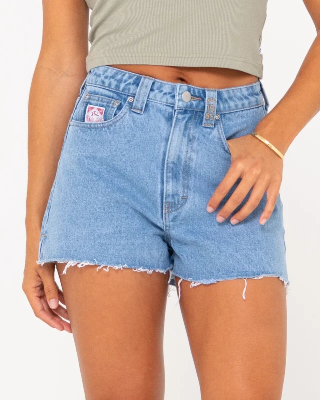 Rusty Penny Kick Flare Denim Shorts