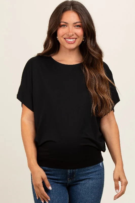 Black Round Neck Dolman Sleeve Maternity Top