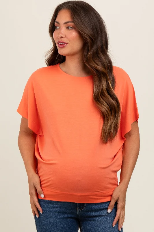 Orange Round Neck Dolman Sleeve Maternity Top